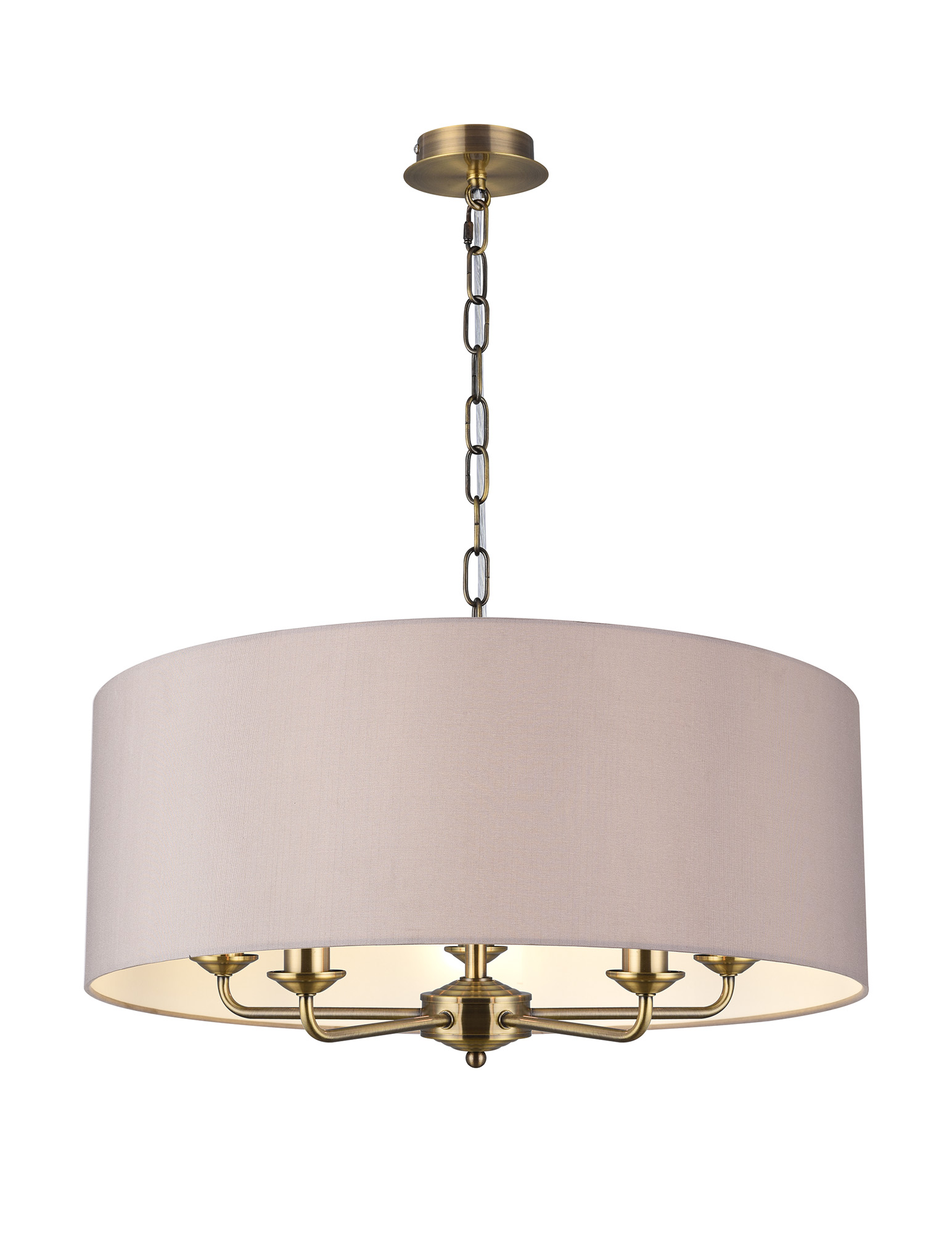 DK0661  Banyan 60cm 5 Light Pendant Antique Brass, Grey